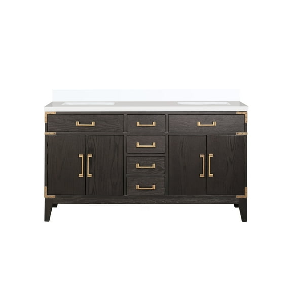 Harbor 60 in W x 22 in D Brown Oak Double Bath Vanity and Cultured Marble Top