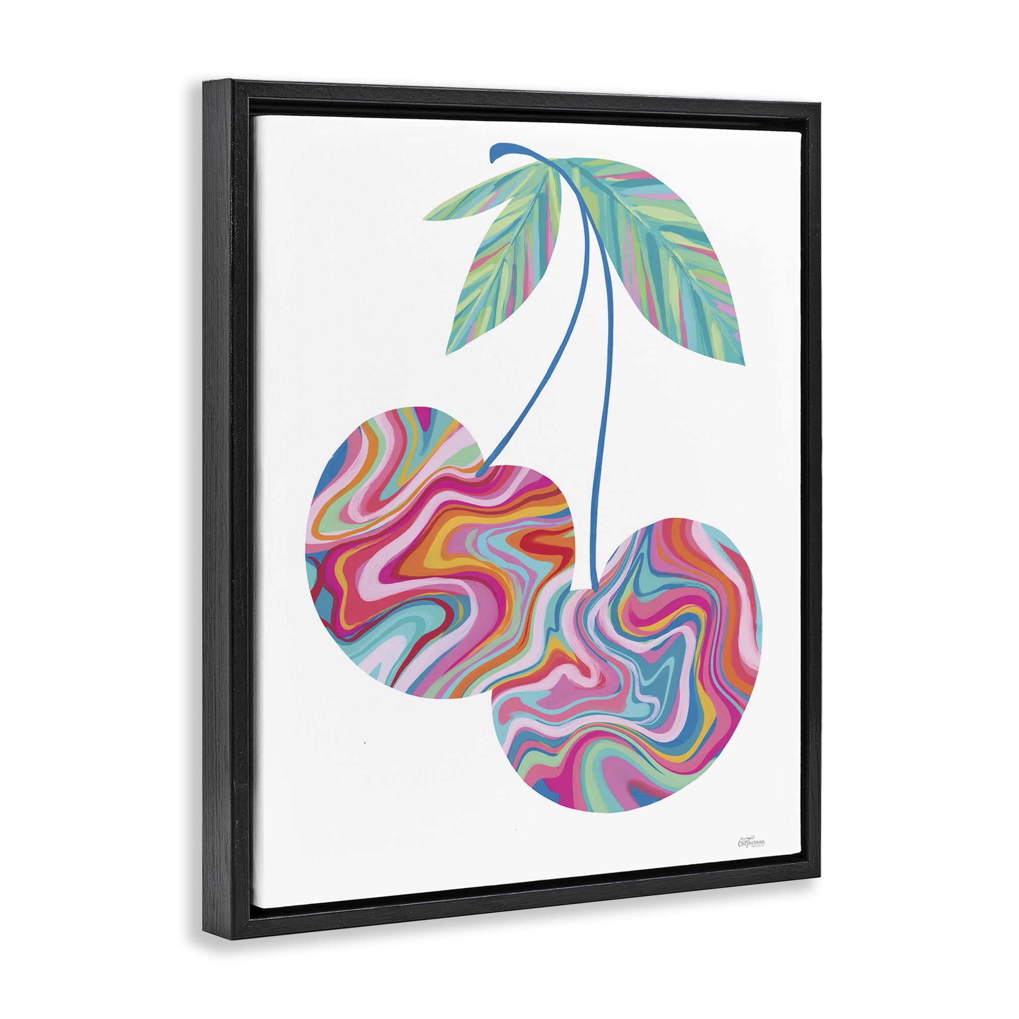 Stupell Industries Groovy Waves Cherries Food & Beverage Painting Black Floater Framed Art Print Wall Art, 17 x 21