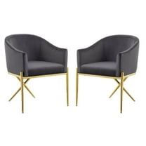 Home Square 2 Piece Velvet Dining Chair Set with Gold Metal Base in Gray