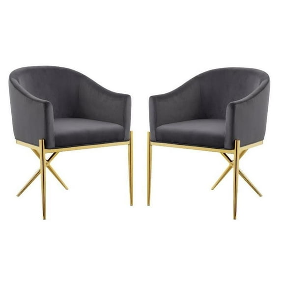 Home Square 2 Piece Velvet Dining Chair Set with Gold Metal Base in Gray
