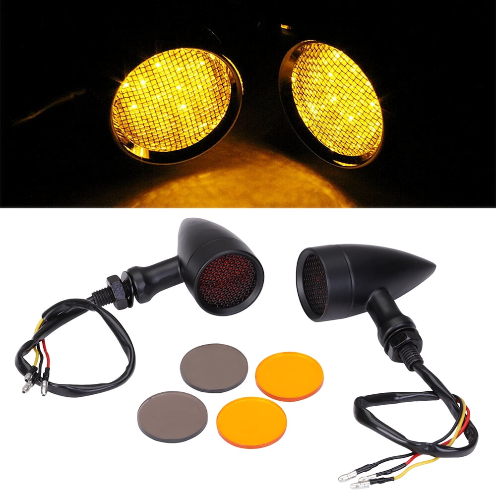 2pcs Black Motorcycle Bullet LED Turn Signal Light Amber Brake Blinker