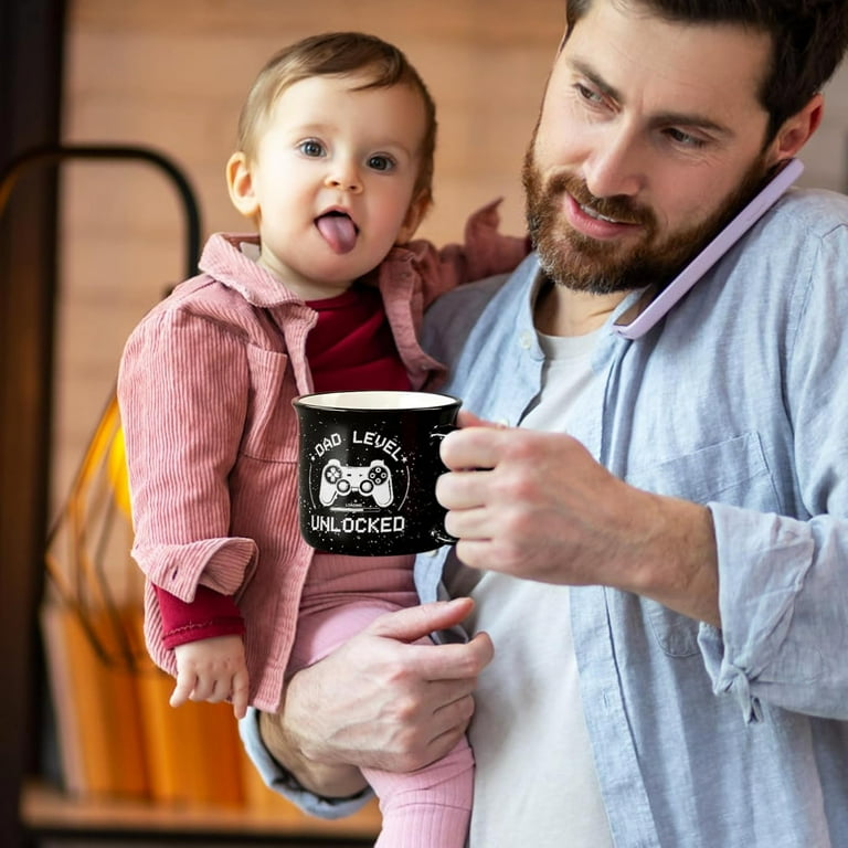 Modwnfy New Dad Gifts, First Time Dad Gifts, Dad Level Unlocked Mug, First Birthday Gifts, Pregnancy Announcement for Dad, Christmas Gifts for Dad, 15 Oz