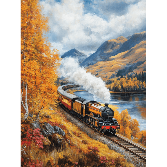 Autumn Train Landscape Canvas Painting, Suitable for Living Room, Bedroom, Office, Hallway and Gallery Wall Decor.
