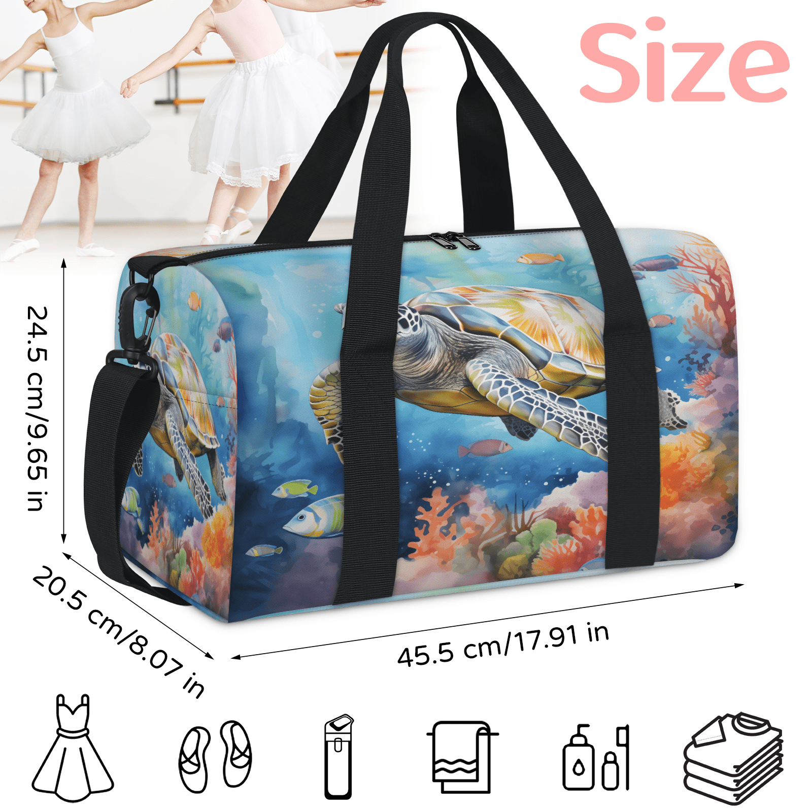 Herdesigns Sea Turtle Theme Travel Duffle Bag Sports Yoga Weekender Overnight Carry on Workout Bags Lightweight Waterproof Gym Tote Bag for Women