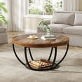 thumbnail image 1 of Fnova Coffee Table with 2 - Tier Storage, 32" Round Wood Coffee Table with Metal Legs, Modern Rustic Style Center Table for Living Room, Dark Brown and Black, 1 of 11