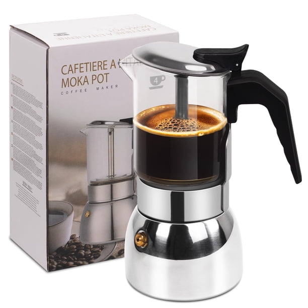 Cafetera Vaolvpant de 4 Tazas con Jarro de Vidrio y Acero Inoxidable 200 ml