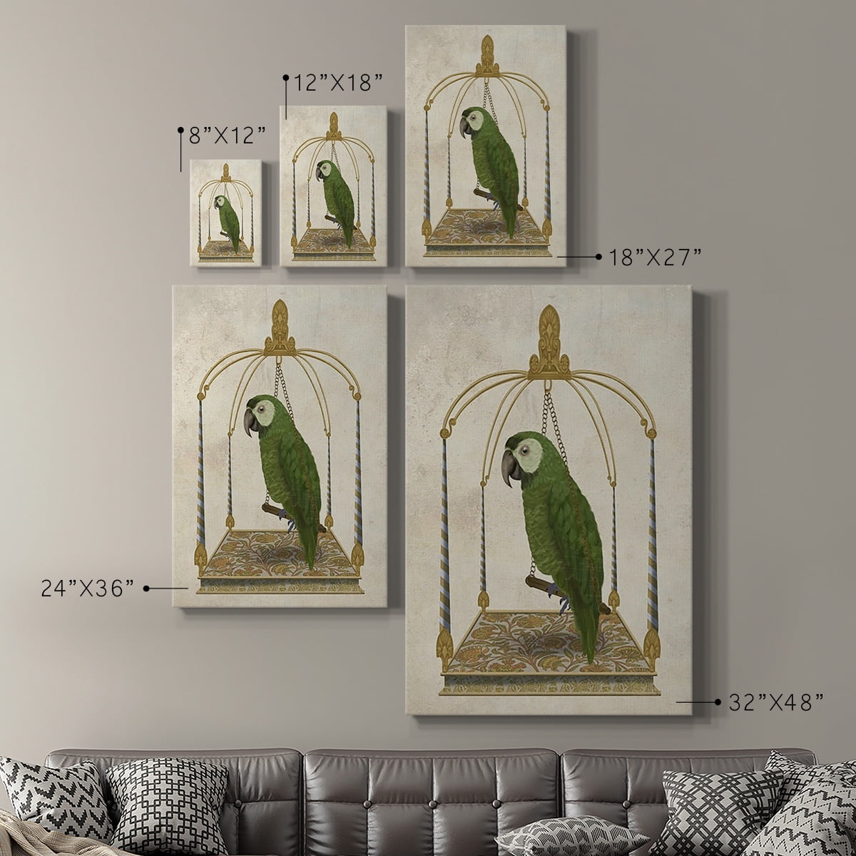 Green Parrot on Swing Premium Gallery Wrapped Canvas - Ready to Hang