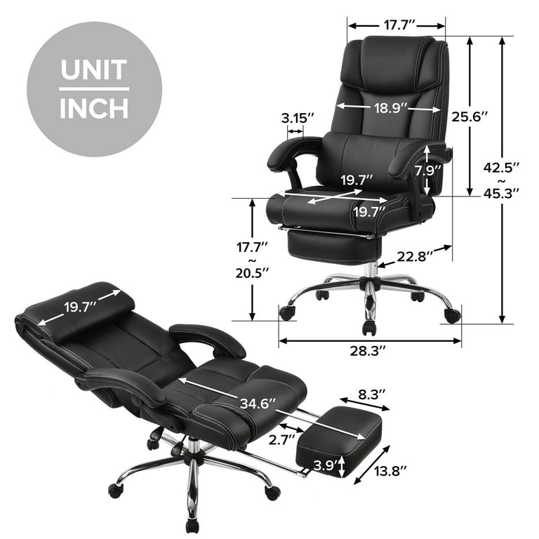 Multi-Position PU Leather Executive Office Computer Chair with Double  Padded, Support Cushion and Footrest, Black
