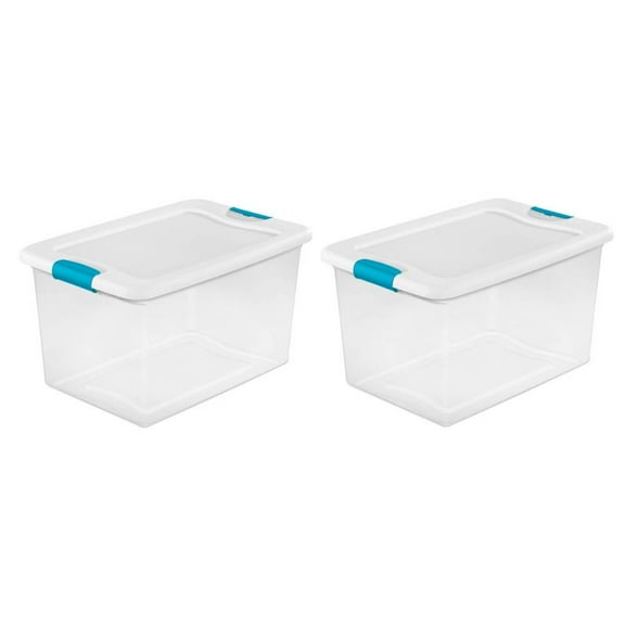 Sterilite Plastic Storage Box Latch Box - Stackable - 2 Pack, 64 Qt, White Clear