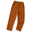 thumbnail image 3 of QATAINLAV Linen Pants for Women Casual Side Button Linen Beach Pants with Pockets Solid Color Elastic Waisted Lounge Trousers Vacation Outfits Orange XXL, 3 of 7