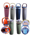 thumbnail image 4 of 30oz Thermal Insulated Stainless Steel Water Bottle with Straw and Handle, BPA-Free, Leak-Proof, Hot & Cold Travel Tumbler- Beige, 4 of 5