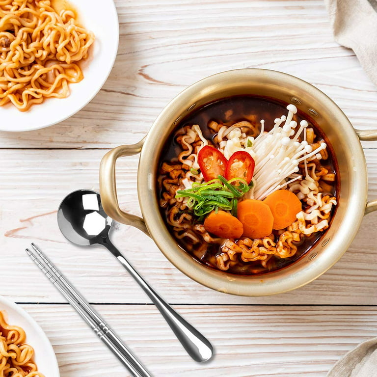 Korean Ramen Noodle Pot 6.3(16cm) + Chopstick (1 Pair) + Dish  scrubber, Made in Korea (Standard version): Flatware
