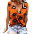 thumbnail image 1 of Blusa sin mangas con cuello en V y estampado de Halloween con botones y sin mangas para mujer Pompotops  lopia1000201, 1 of 6