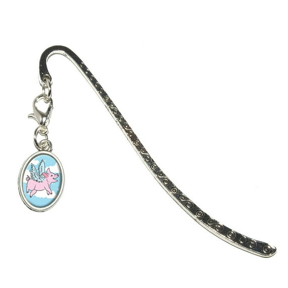 Flying Pig - When Pigs Fly Oval Charm Metal Bookmark