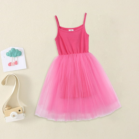Kids Hot Pink Girl Dress Ruffle Tulle Baby Dress Girls Summer Dress Girls Sundress Baby Girl Dresses 4-5 Years