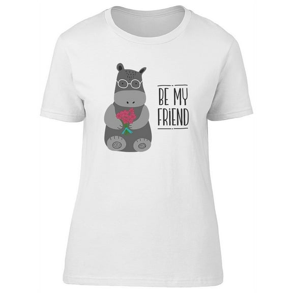 Be My Friend Cute Hippo Cartoon T-Shirt Women -Image by Shutterstock, Female Medium