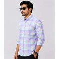 thumbnail image 2 of Men's Cotton Checkered Casual Shirt | Long Sleeve | Button Down Shirt | Regular Fit (Lavender-S), 2 of 5