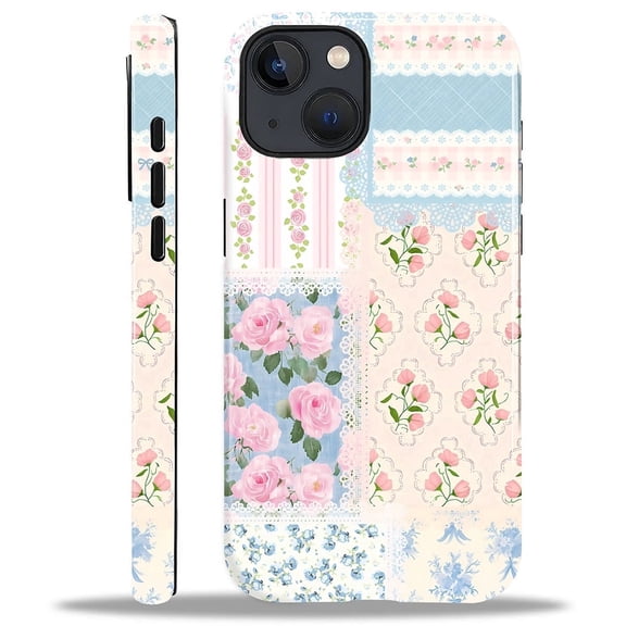 Case for iPhone 13 iPhone 14, Hybrid Shockproof Protective Anti-Scratch Phone Case, Dual-Layer Drop Protection, Floral Lace Patchwork