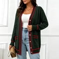 thumbnail image 5 of Tqcoqu Plus Size Button Front Cardigan for Women, Contrast Trim Loose Fit Long Sleeve Knit V Neck Sweater Coat with Pockets, 5 of 6