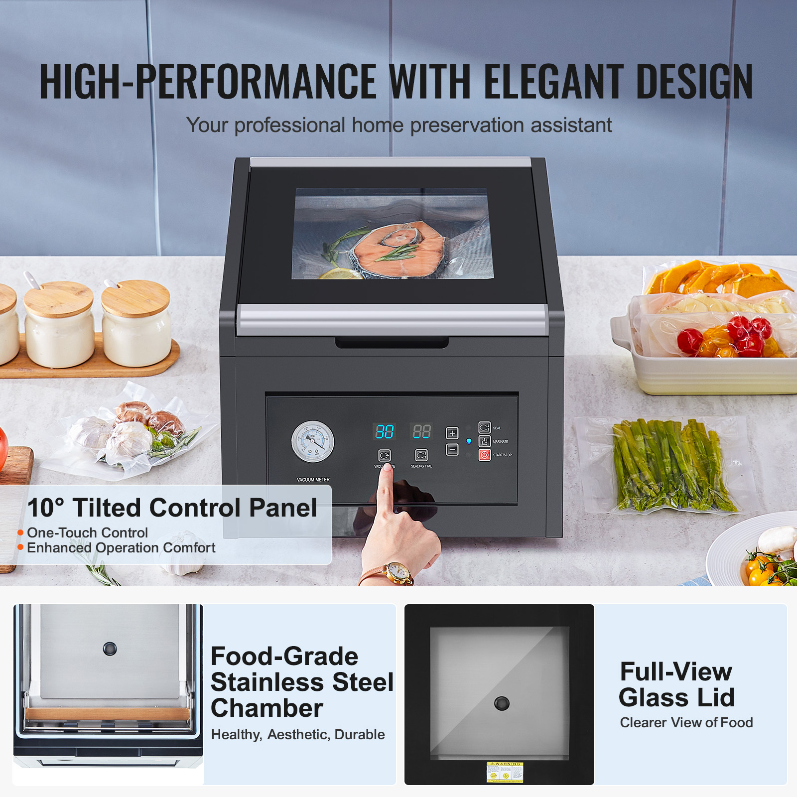 KFFKFF Chamber Vacuum Sealer, 380W Pump Power, Bag Sealing Machine for Moist Foods and Meat, Space-Saving Design with 11.5-Inch Seal Length, Suitable for Commercial and Home Applications