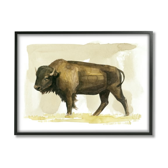 Stupell Bison Rural Animal Watercolor Animals & Insects Painting Black Framed Art Print Wall Art