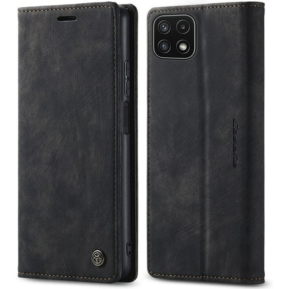 KONEE Phone Case Compatible with Samsung Galaxy A22 5G,Leather Case PU Leather Flip Phone Case with [Card Slot] [Stand Function], Foldable Phone Case for Samsung Galaxy A22 5G Case - Black