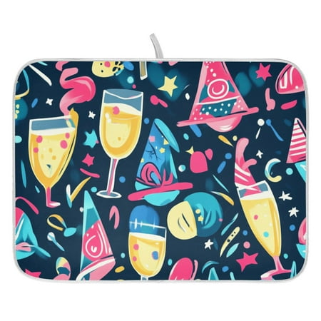 

New Year Party Pattern Dish Drying Mat for Kitchen Quick Drying Absorbent Soft Durable 18 x 24
