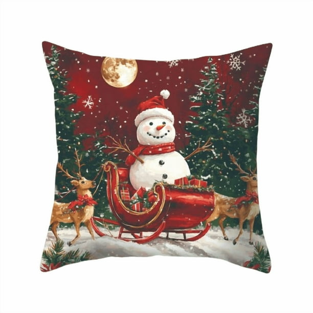 Funda de almohada con diseño de anciano nevado, ideal para dormitorio, con escena de nieve navideña, Papá Noel y muñeco de nieve, funda de almohada con aspecto de piel de melocotón, funda de cojín fes