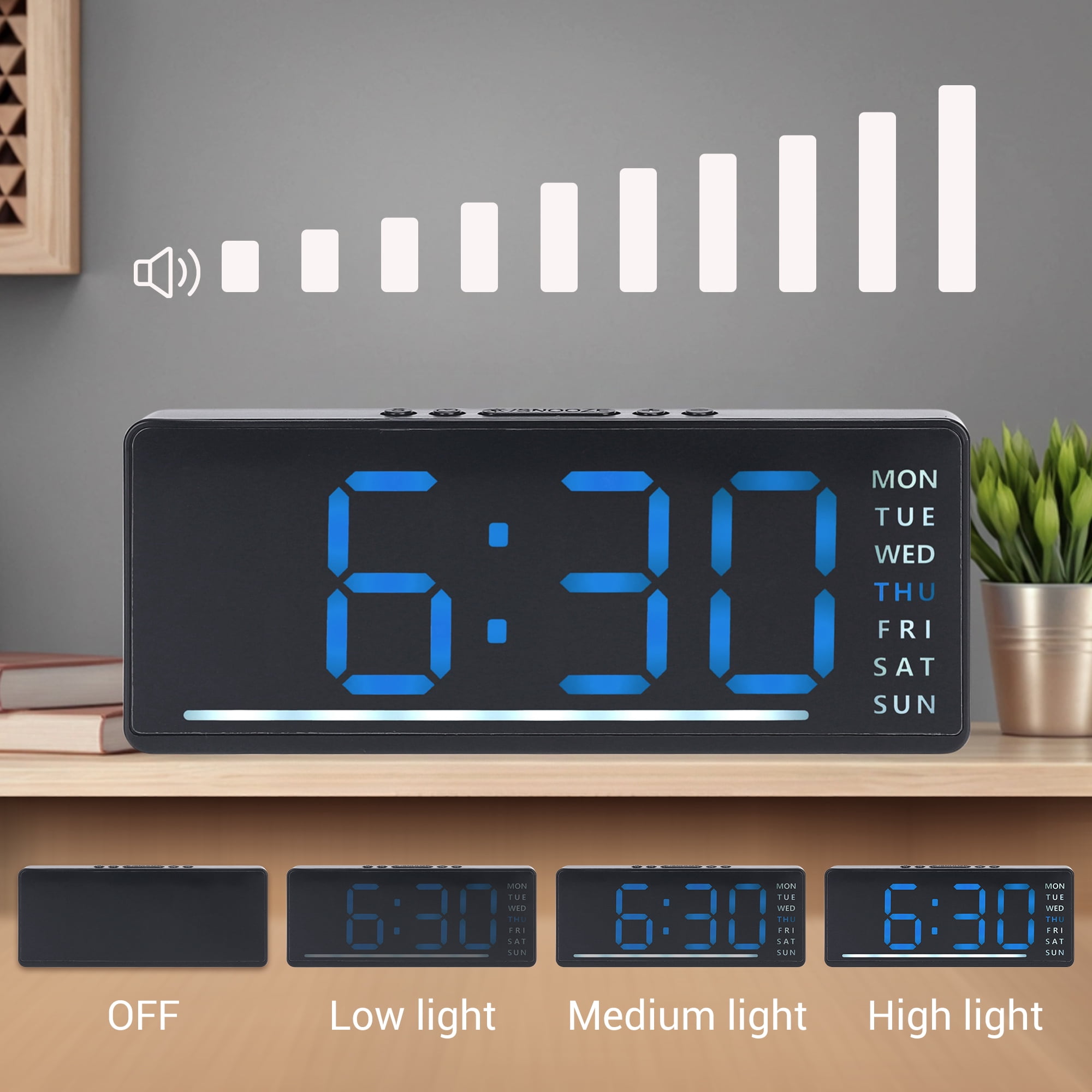 Unique Bargains 2 Pcs Digital Dual Alarm Clock 6.1 x 2.4 x 1 in Blue/Orange