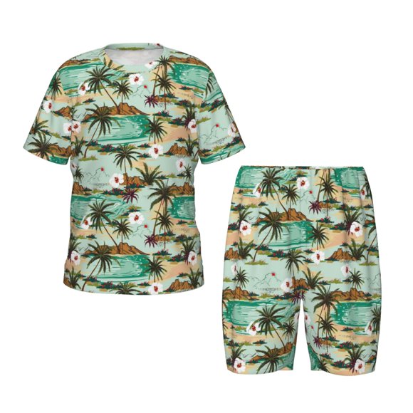 Balery Colorful Hawaii Palms Conjunto de Pijama Infantil de Manga Corta con Estampado – Ropa de Dormir de Algodón Suave-3X-Large