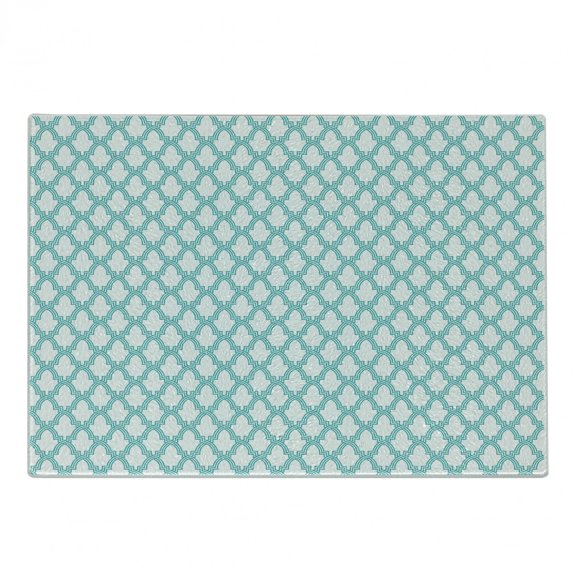 Ethnic Cutting Board, Moroccan Mosaic Tile Pattern Abstract Middle Eastern Motifs Work of Art, Decorative Tempered Glass Cutting and Serving Board, Small Size, Turquoise, by Ambesonne