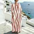 thumbnail image 6 of Dvprdro Womens Casual Beach Maxi Dress V Neck 3/4 Sleeve Moire Print Side Slit Loose A Line Flowy Bohemian, 6 of 8