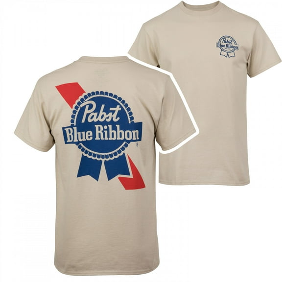 Pabst Blue Ribbon Distressed Logo Front and Back Print T-Shirt-XLarge