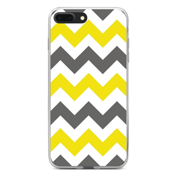DistinctInk Clear Shockproof Hybrid Case for iPhone 7 PLUS / 8 PLUS (5.5" Screen) - TPU Bumper, Acrylic Back, Tempered Glass Screen Protector - Grey Yellow Stripes - Stripes Pattern