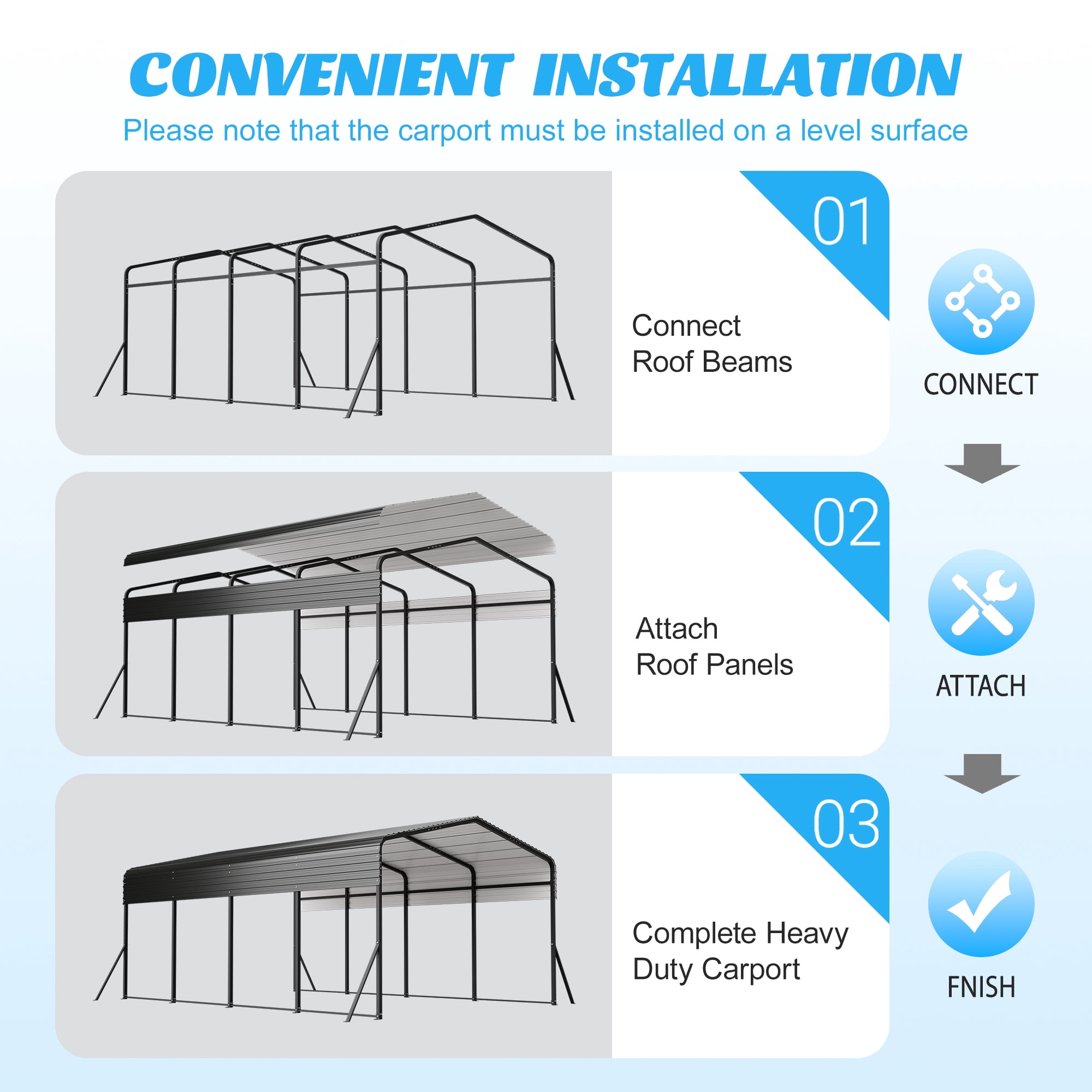 13x20 FT Heavy-Duty Metal Carport Garage with Triangle Reinforced Frame Galvanized Steel Roof All-Weather Shelter for Car Truck Boat Outdoor Storage Black