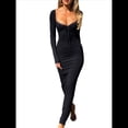 thumbnail image 1 of Vestidos Largos Casuales Básicos Elegantes de Otoño con Cuello Cuadrado y Larga para Mujer Negro L, 1 of 7