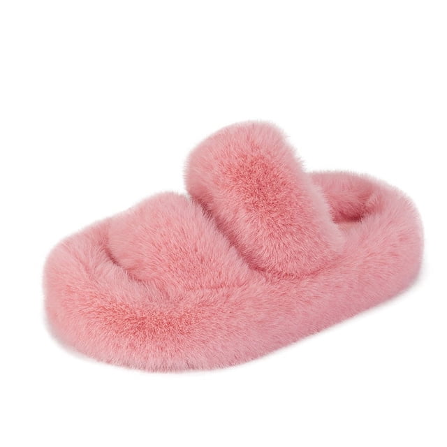 Pantuflas mullidas para niñas, pantuflas para uso exterior, sandalias de princesa de moda para niñas, pantuflas de algodón de felpa a la moda