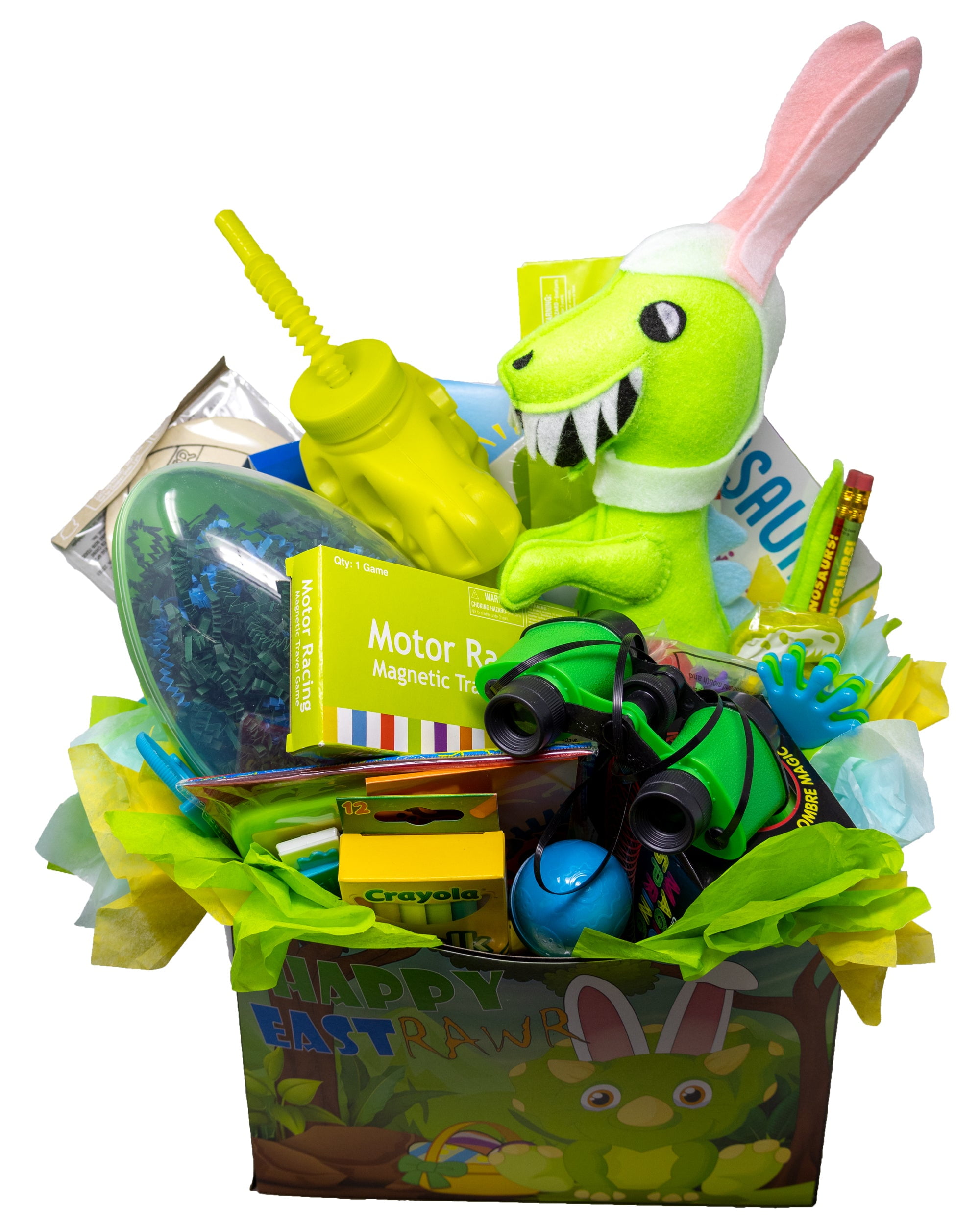 Dinosaur Themed Easter Gift with Handmade Easter-Saurus Rex, Toys and More!
