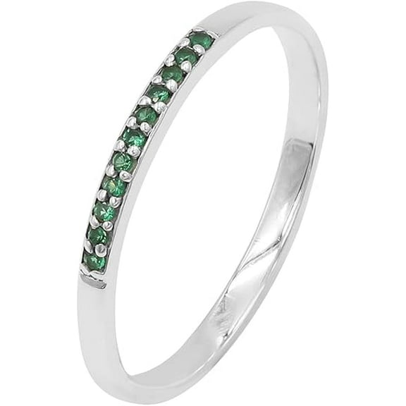 Emerald Stackable Ring for Women – 925 Sterling Silver Eternity Band – Dainty Minimalist Wedding Ring