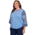 thumbnail image 3 of Alfred Dunner Womens Plus-Size Patchwork Sleeve Knit Top With Necklace, 3 of 4