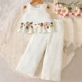 thumbnail image 5 of ITSAME Girls Outfit 2-Piece, Floral Embroidery Ruffle Tank Top and Loose Pants Summer Fashion Casual Set White Size 3-4T, 5 of 9