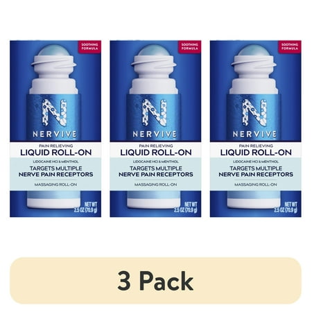 (3 pack) Nervive Nerve Care, Pain Relieving Roll On, Topical Pain Relief for Nerve Pain with Lidocaine and Menthol, 2.5 oz