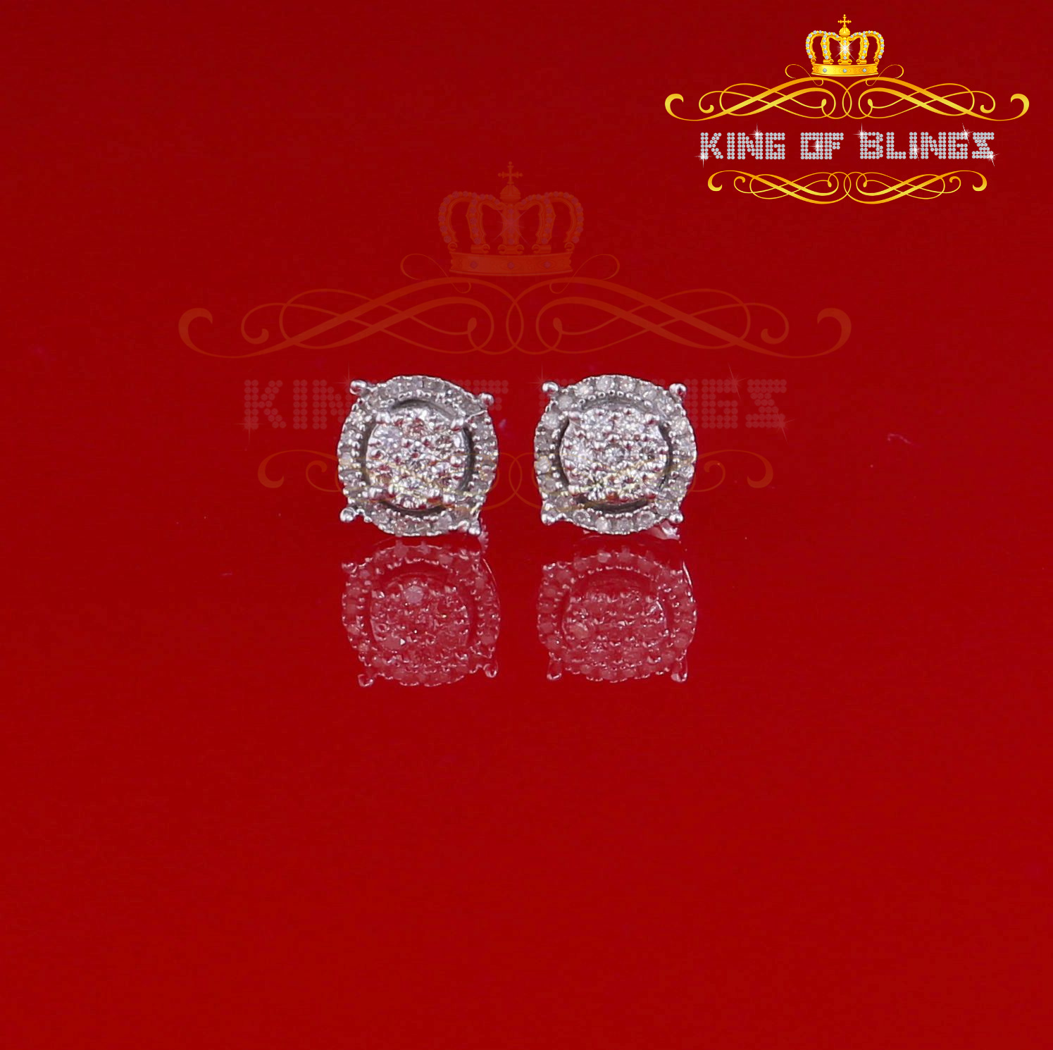 King of Bling's 925 Sterling Silver 0.35ct Diamond For Women's/ Men's White Stud Round Earrings
