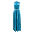 thumbnail image 4 of Solid Tank Jumpsuits for Women Slim Waist Wrap Deep V-Neck Rompers Sleeveless Pleated Wide Leg Floor Length Outfits Pants, 4 of 5