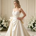 thumbnail image 3 of zanzanmeow Wedding Registry French satin heavy-duty pleated tube top fishtail light wedding dress bow slimming door veil elegant temperament banquet evening dress long skirt, 3 of 7