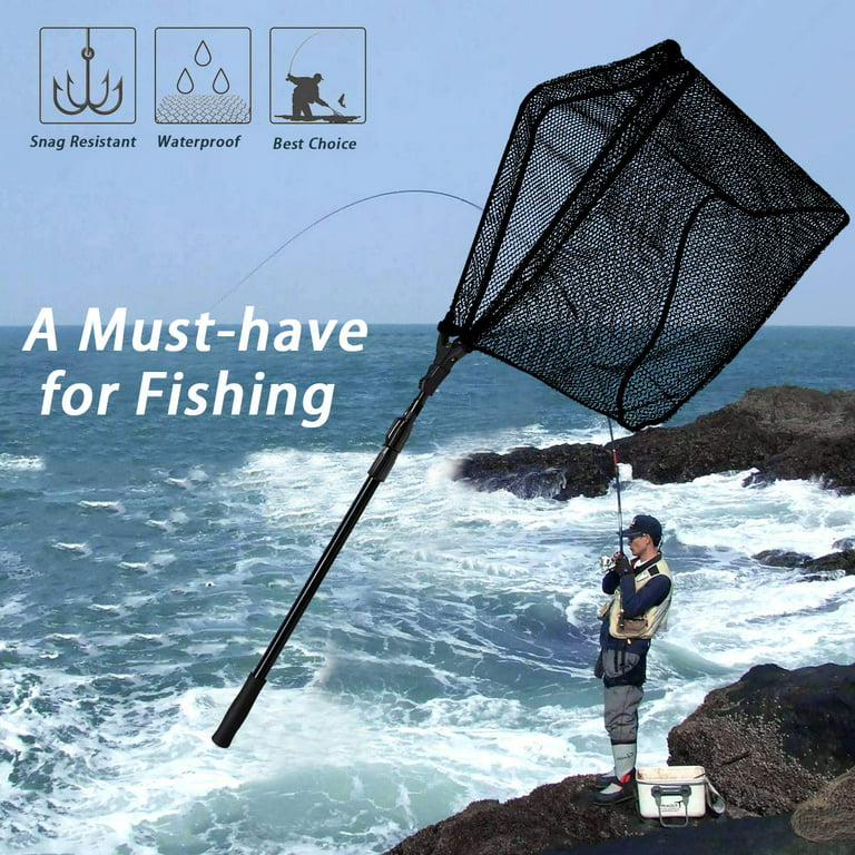 San Like Fishing Net Fish Landing Nets Folding Telescopic Sturdy Pole Handle Rubber Coated Net Extending to 98inches for Saltwater
