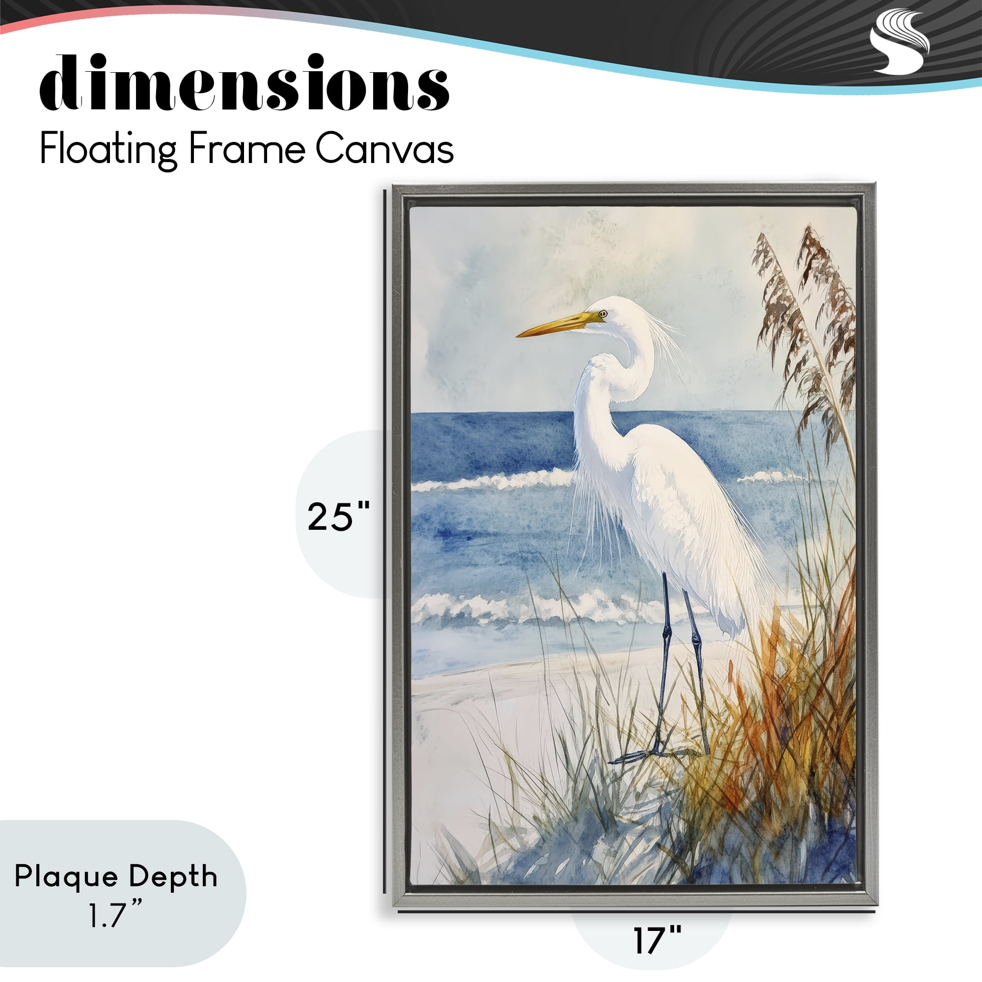 Stupell Industries Egret By The Waves Gray Framed Floater Canvas Wall Art, design by Petal Prints Design