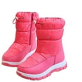 thumbnail image 1 of Xfvqtps Child Girls Snow Boots Mid Calf Side Zipper Waterproof Upper Adjustable Drawstring Snowflake Print Plush Lining Thickened Warm Winter Thick Bottom Soft Non Slip Comfortable Shoes Red, 1 of 7