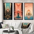 thumbnail image 1 of Designart "Retro Futuristic Architecture Graphic Bliss V" Abstract Landscape Framed Wall Art Set Of 3 - Pink Abstract Landscapes Frame Gallery Wall Set For Home Decor, 1 of 6