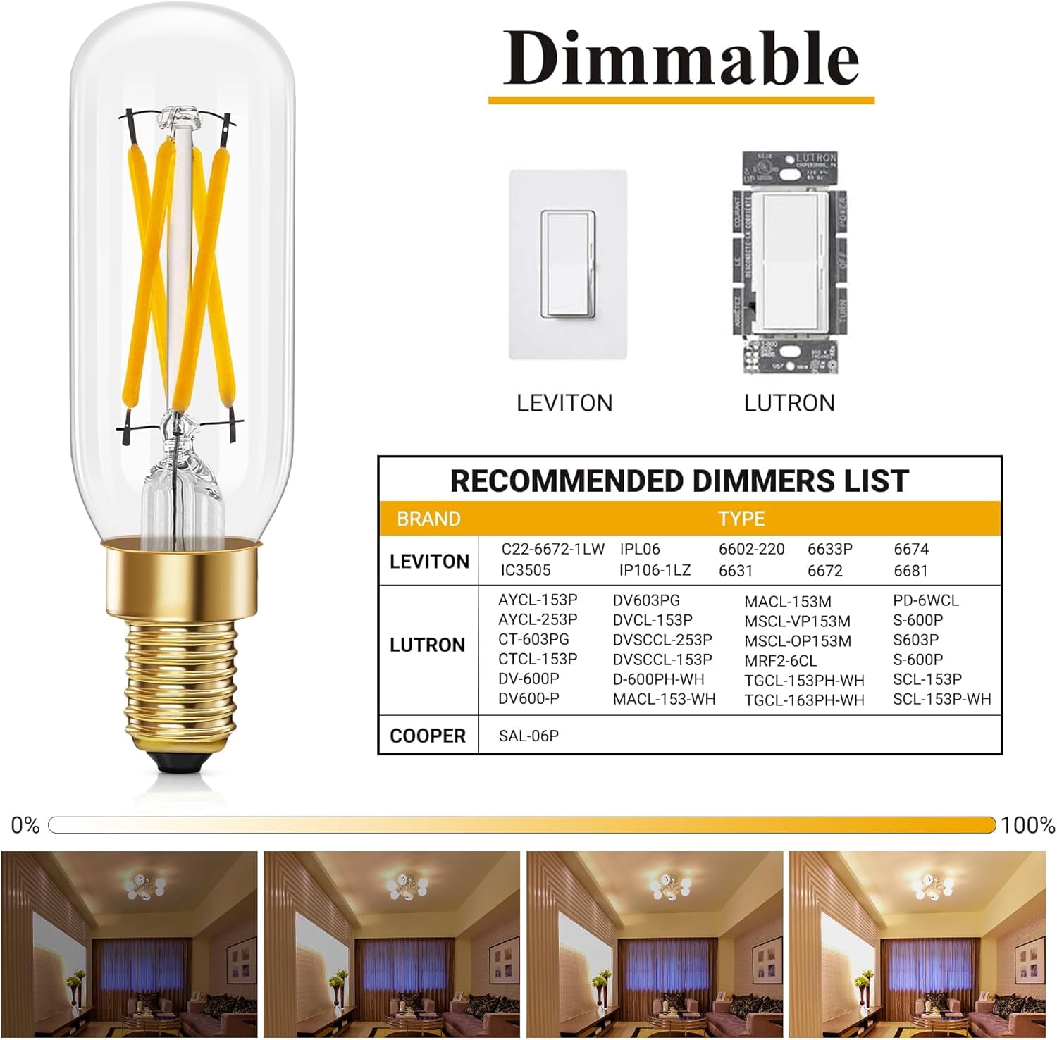E12 LED Light Bulb 4W Dimmable 40W Equivalent 16-Pack, T6 E12 Candelabra Bulb 400LM LED Filament Bulbs 2700K Warm White with Clear Glass for Chandeliers, Ceiling Fan,Pendant,Wall Sconce,CRI 85+